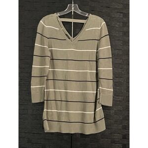Talbots Women's Sage Green Stripe V-Neck Pima‎ Cotton Long Sweater Sz S VGUC!